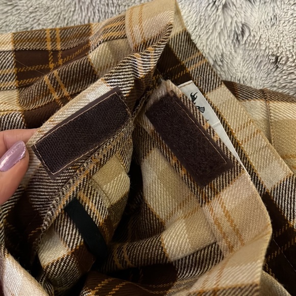 Vintage long plaid wool skirt pleated fringe leather buckles acrylic blend UK - Picture 5 of 13